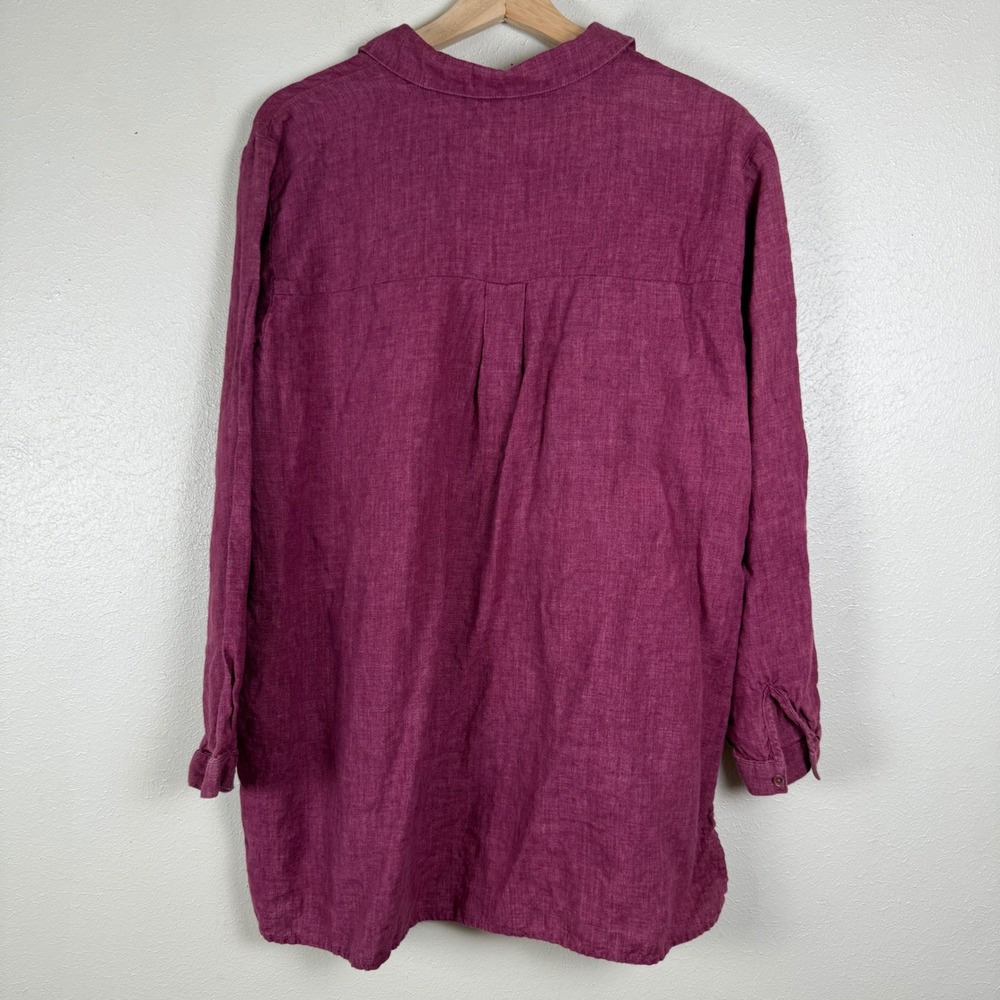 Eileen Fisher Organic Linen Button Down Tunic Top Plum Purple Womens Large L/G - Picture 5 of 8